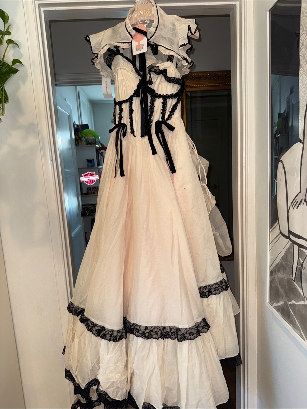 Ivory and Black Ruffled Girls' Party Dress